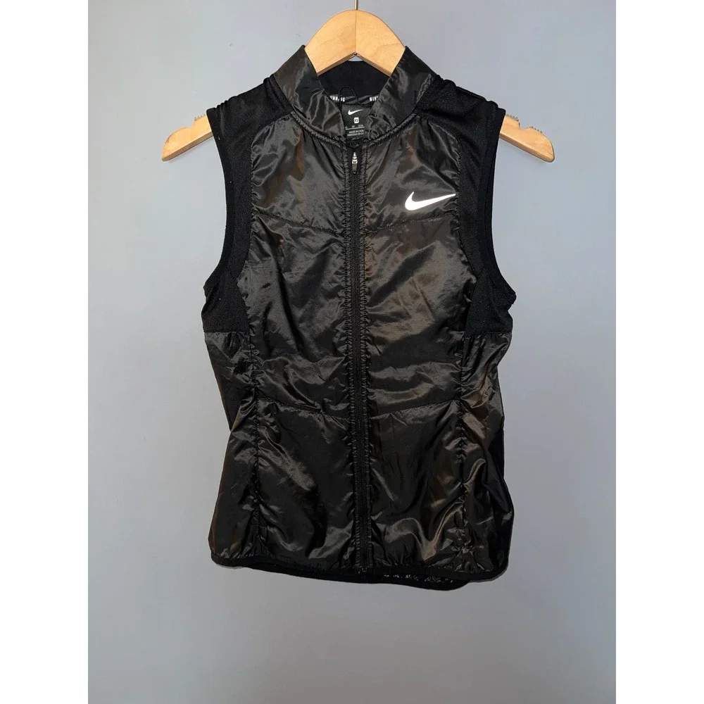 Nike Running Aerolayer Vest Black Womens XS Quilted Full Zip Reflective Puffer‎